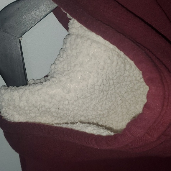 Forever 21 Jacket Mens Size Small Burgundy Sherpa-Lined Hoodie Zippered - Picture 8 of 9